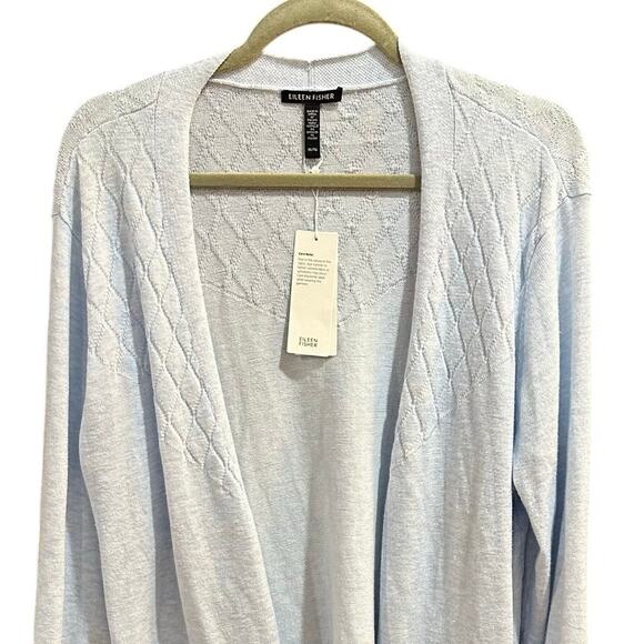 Eileen Fisher Cardigan 100% Organic Linen Aqua Open Knit NWT $278 Size XL - Picture 2 of 8